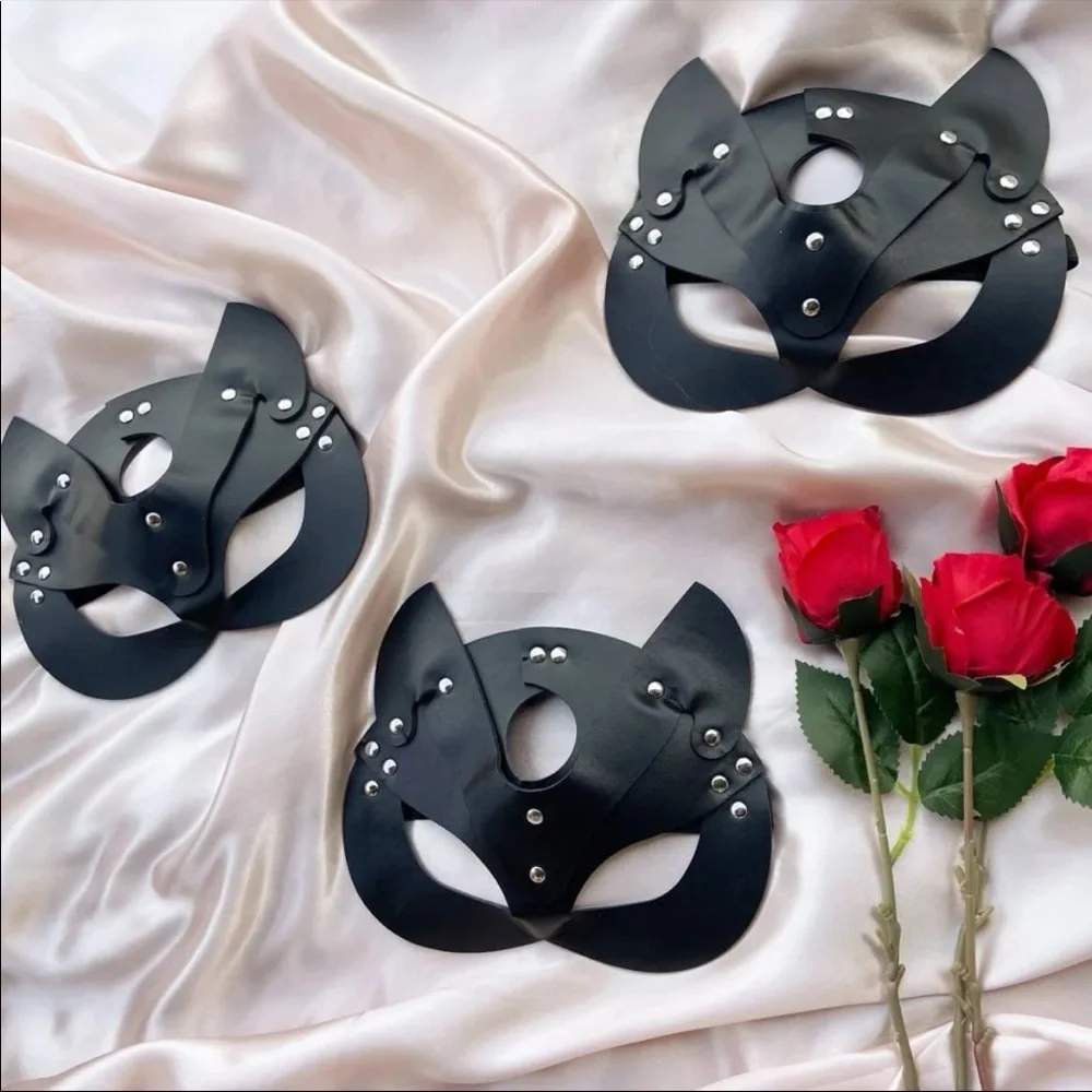 Cat Halloween Eye Mask Faux Leather New